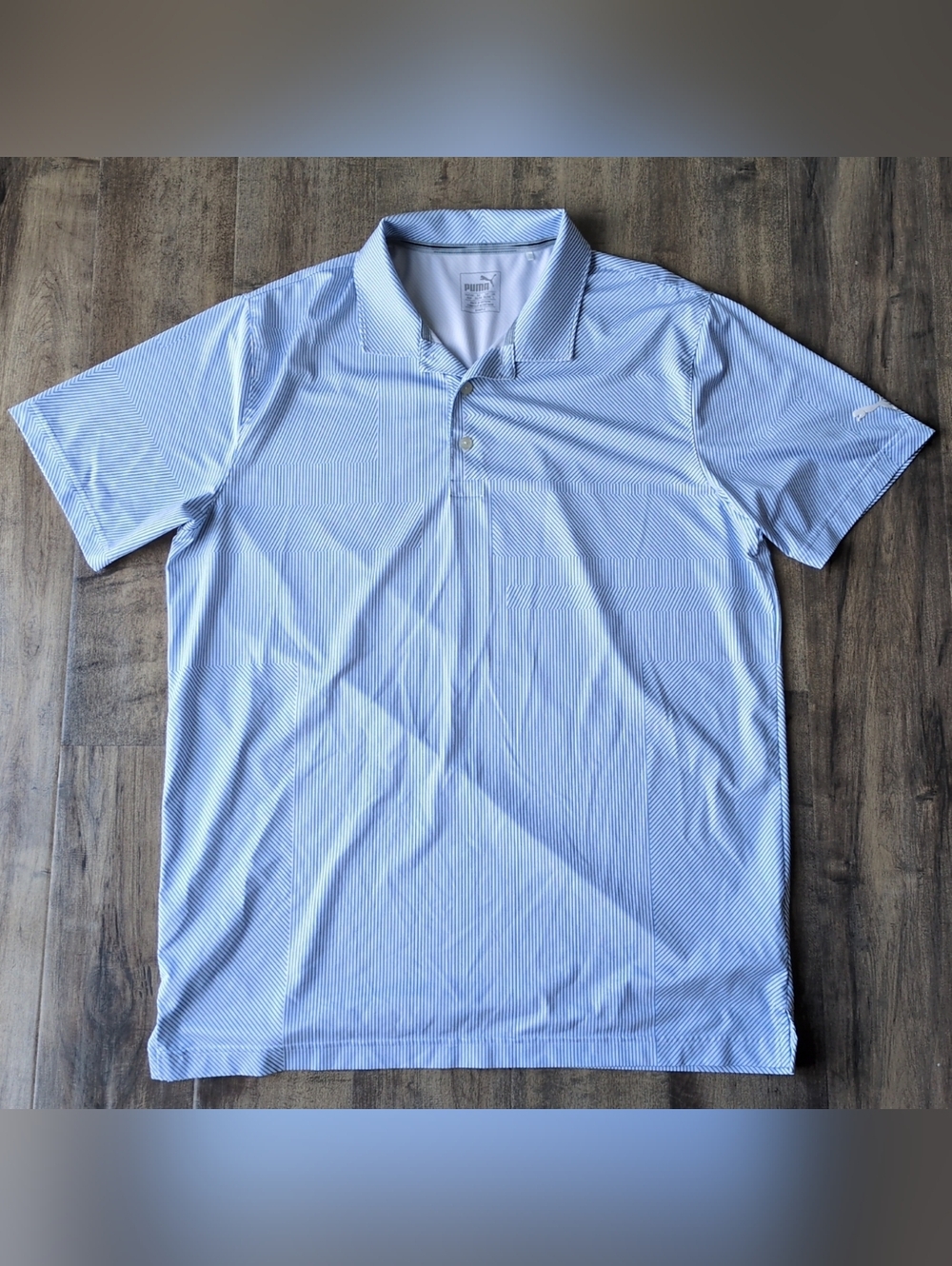 Puma Golf Mens Medium Shirt Short Sleeve Blue Striped